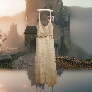 POL Cream Crochet Top Dress New